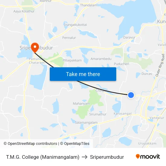 T.M.G. College (Manimangalam) to Sriperumbudur map