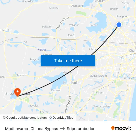 Madhavaram Chinna Bypass to Sriperumbudur map