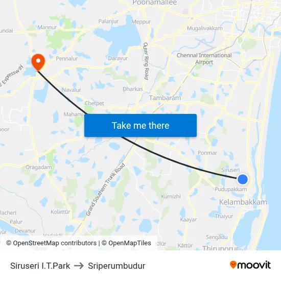 Siruseri I.T.Park to Sriperumbudur map