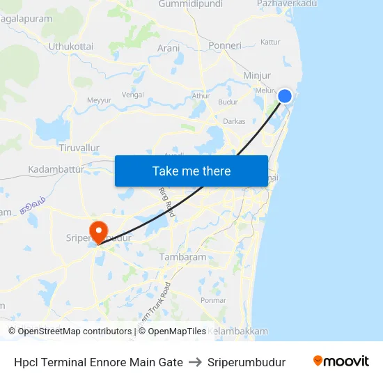 Hpcl Terminal Ennore Main Gate to Sriperumbudur map