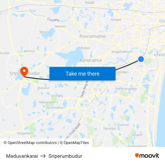 Maduvankarai to Sriperumbudur map