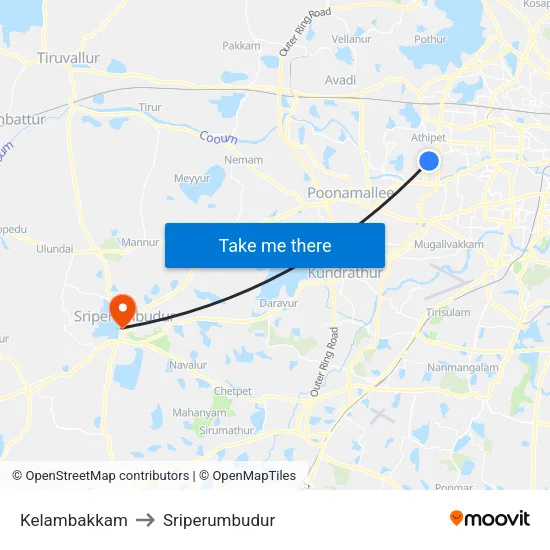 Kelambakkam to Sriperumbudur map