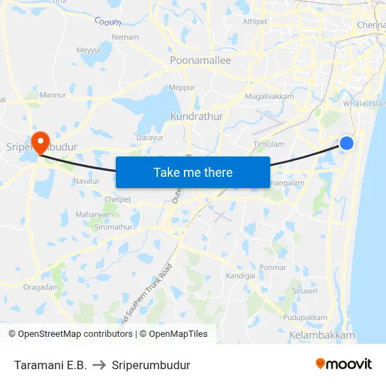 Taramani E.B. to Sriperumbudur map