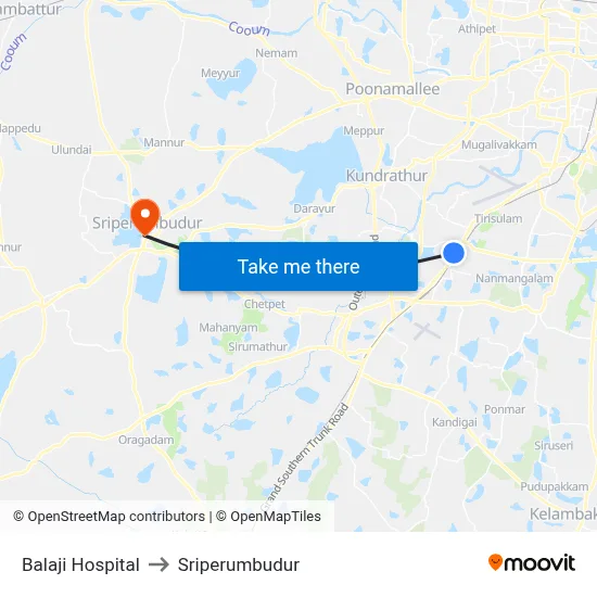 Balaji Hospital to Sriperumbudur map