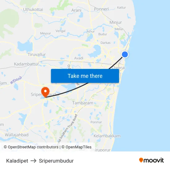 Kaladipet to Sriperumbudur map