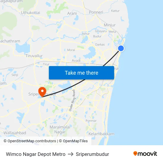 Wimco Nagar Depot Metro to Sriperumbudur map