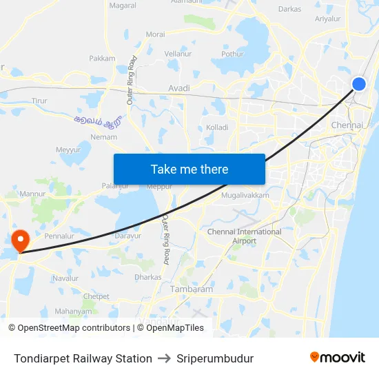 Tondiarpet Railway Station to Sriperumbudur map