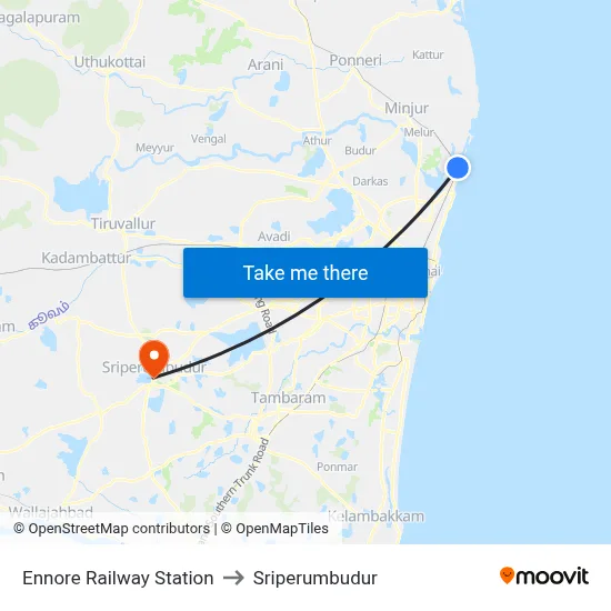 Ennore Railway Station to Sriperumbudur map