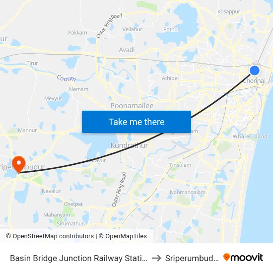 Basin Bridge Junction Railway Station to Sriperumbudur map