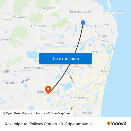 Kavaraipettai Railway Station to Sriperumbudur map