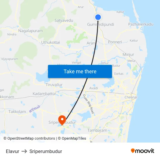 Elavur to Sriperumbudur map