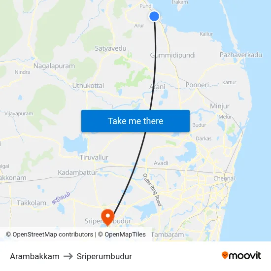 Arambakkam to Sriperumbudur map