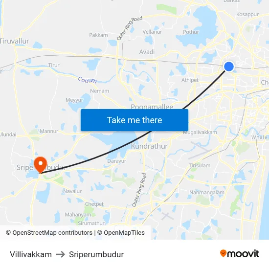 Villivakkam to Sriperumbudur map