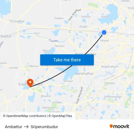 Ambattur to Sriperumbudur map