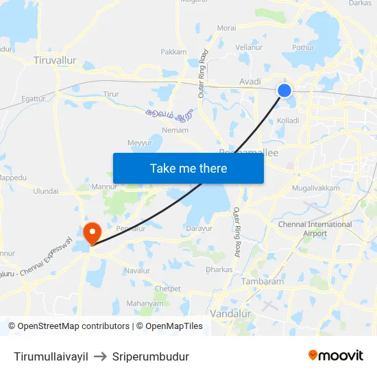 Tirumullaivayil to Sriperumbudur map