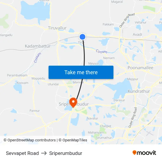 Sevvapet Road to Sriperumbudur map