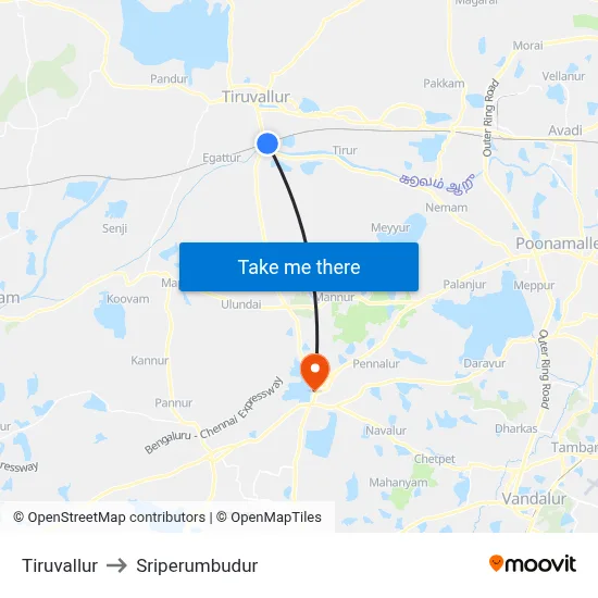 Tiruvallur to Sriperumbudur map