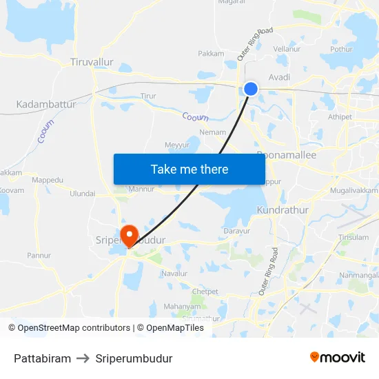 Pattabiram to Sriperumbudur map