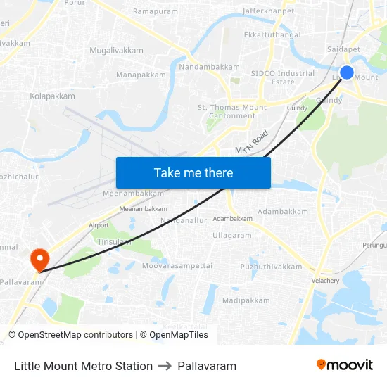 Little Mount Metro Station to Pallavaram map
