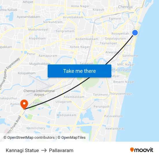 Kannagi Statue to Pallavaram map