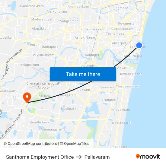 Santhome Employment Office to Pallavaram map