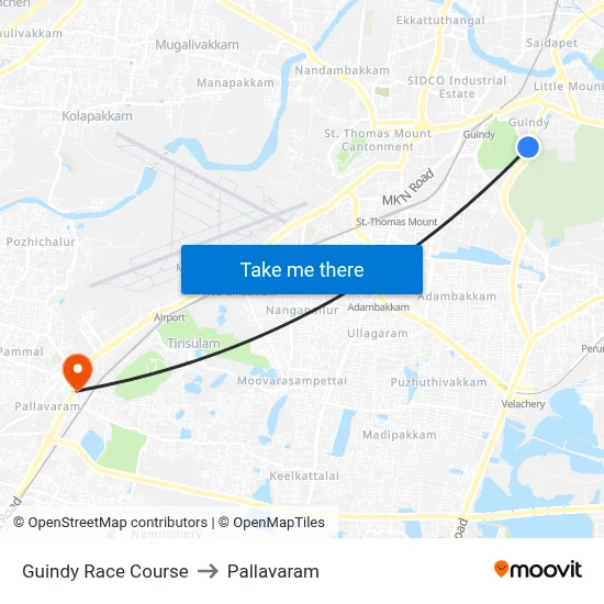 Guindy Race Course to Pallavaram map