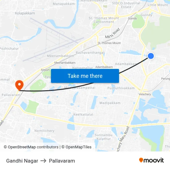 Gandhi Nagar to Pallavaram map
