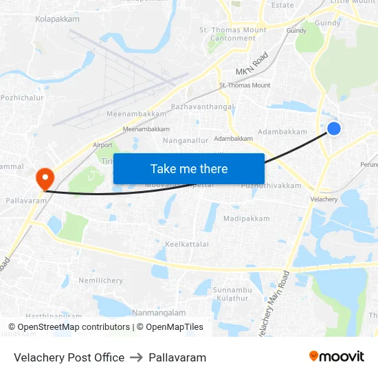 Velachery Post Office to Pallavaram map