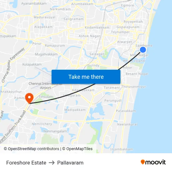 Foreshore Estate to Pallavaram map