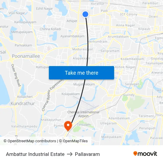 Ambattur Industrial Estate to Pallavaram map