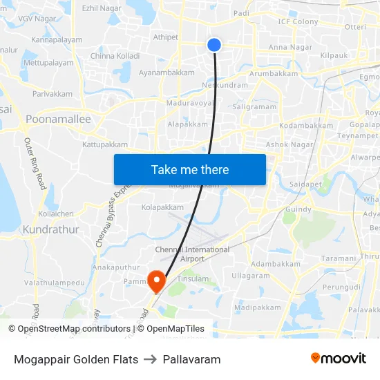 Mogappair Golden Flats to Pallavaram map