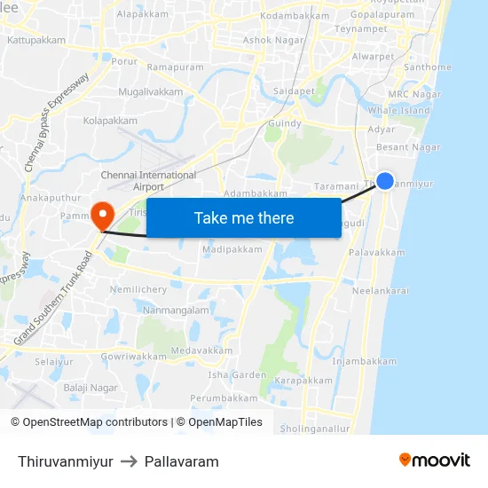 Thiruvanmiyur to Pallavaram map