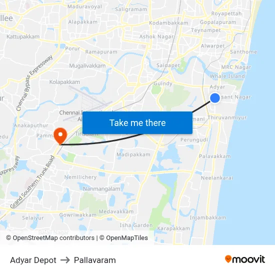 Adyar Depot to Pallavaram map