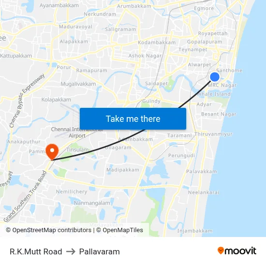 R.K.Mutt Road to Pallavaram map