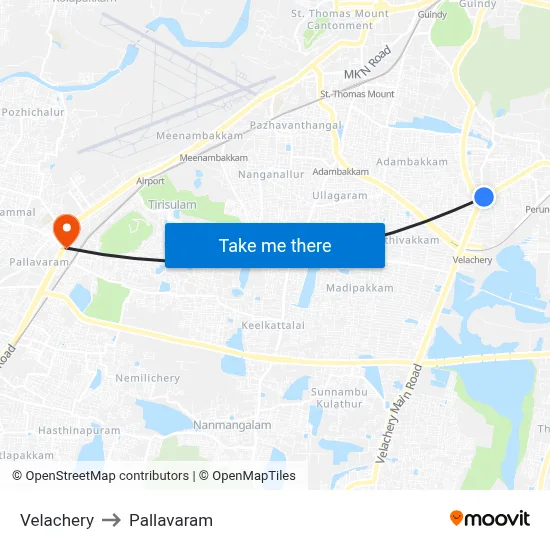 Velachery to Pallavaram map