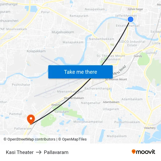 Kasi Theater to Pallavaram map