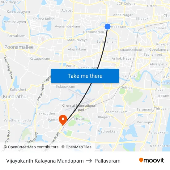 Vijayakanth Kalayana Mandapam to Pallavaram map