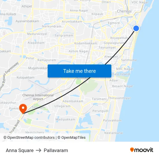 Anna Square to Pallavaram map
