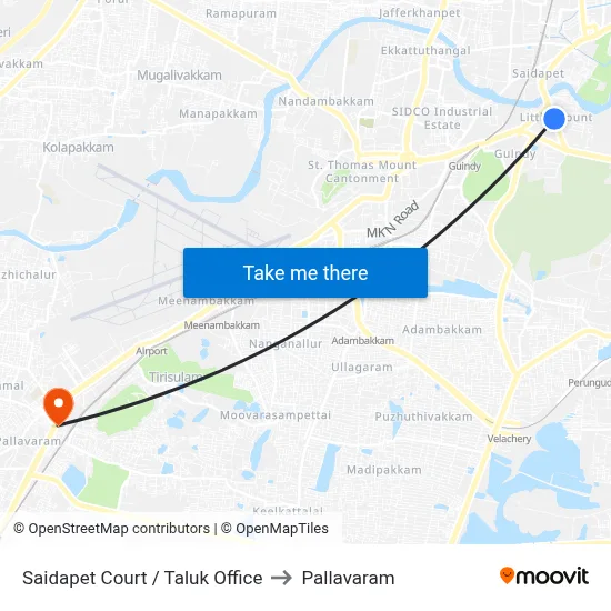 Saidapet Court / Taluk Office to Pallavaram map
