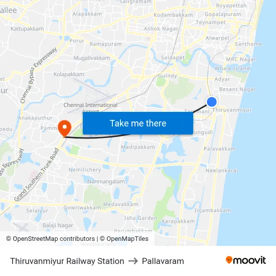 Thiruvanmiyur Railway Station to Pallavaram map