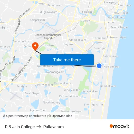 D.B Jain College to Pallavaram map