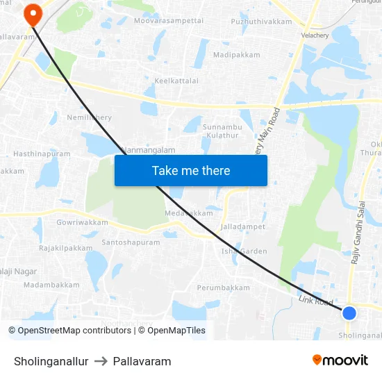 Sholinganallur to Pallavaram map