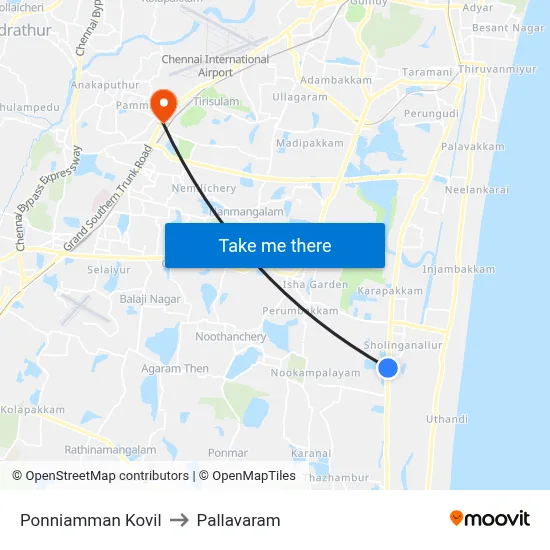 Ponniamman Kovil to Pallavaram map
