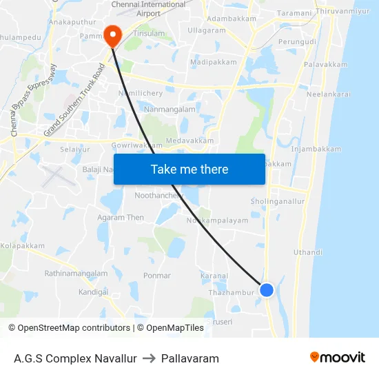 A.G.S Complex Navallur to Pallavaram map