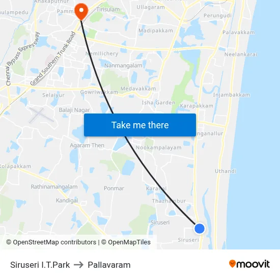 Siruseri I.T.Park to Pallavaram map