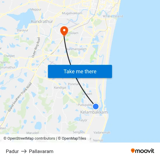 Padur to Pallavaram map