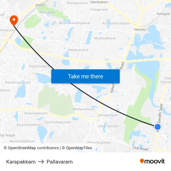 Karapakkam to Pallavaram map