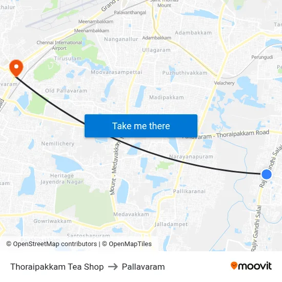 Thoraipakkam Tea Shop to Pallavaram map