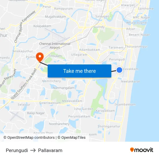 Perungudi to Pallavaram map