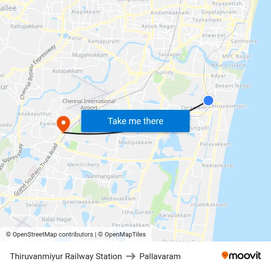 Thiruvanmiyur Railway Station to Pallavaram map